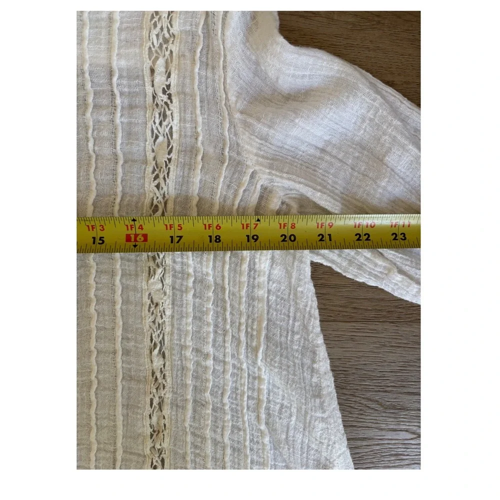 Free People One White Gauze Button Front Long Sleeve Blouse Top Womens L